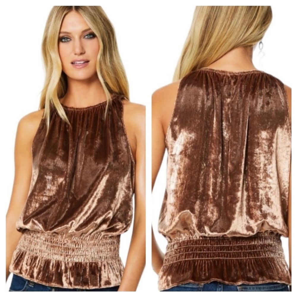 Ramy Brooke Copper Velvet Metallic Glitter Lonny Blouse Medium